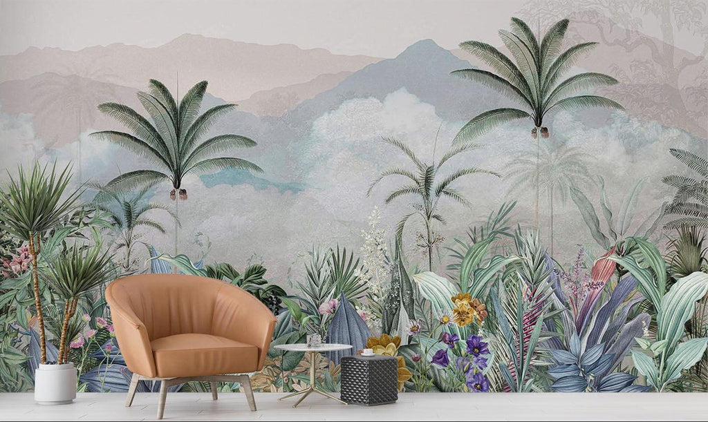 Tropical Mural Wallpaper | Mountain Paradise With Exotic Flora