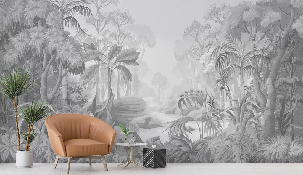 Tropical Mural Wallpaper | Monochrome Jungle Paradise