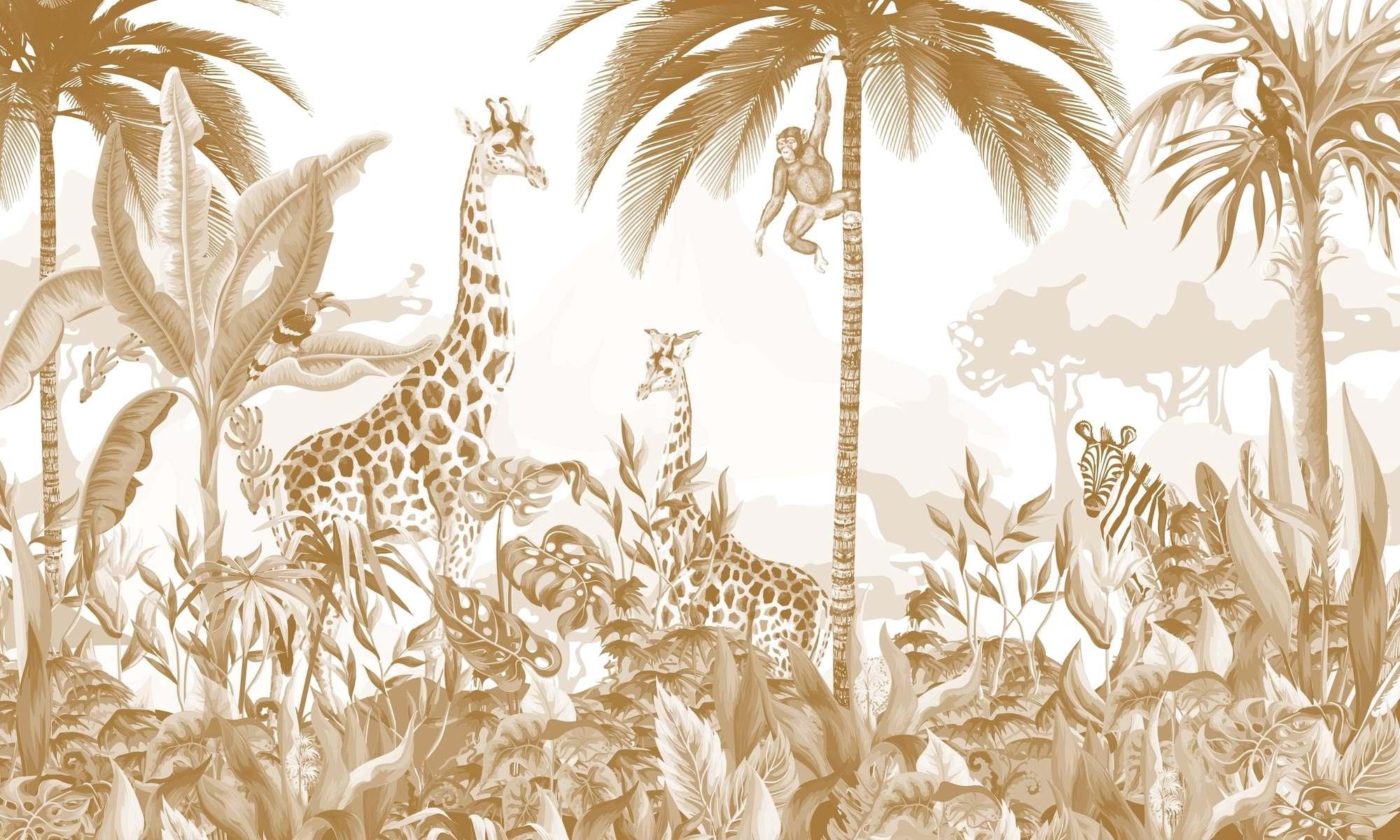 Safari Mural Wallpaper | Golden Jungle Animals Design