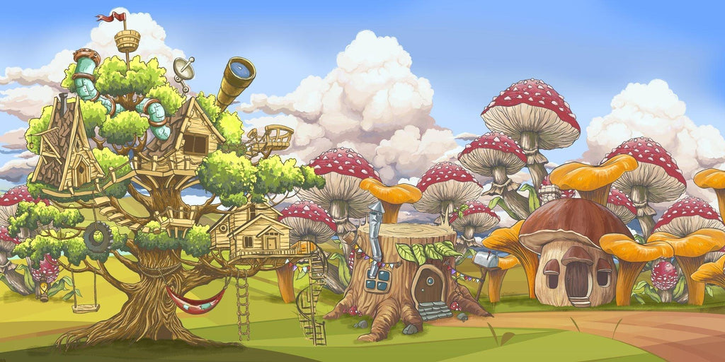 Fantasy Treehouse Mural Wallpaper | Magical Mushroom Forest Adventure