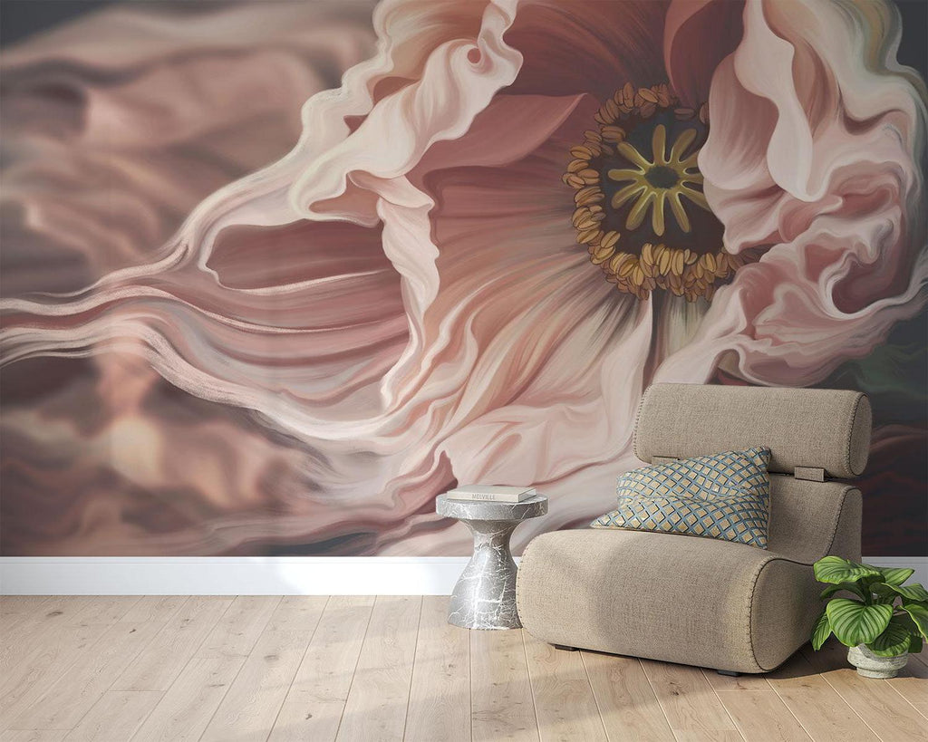 Floral Mural Wallpaper | Large Scale Pink Anemone Art