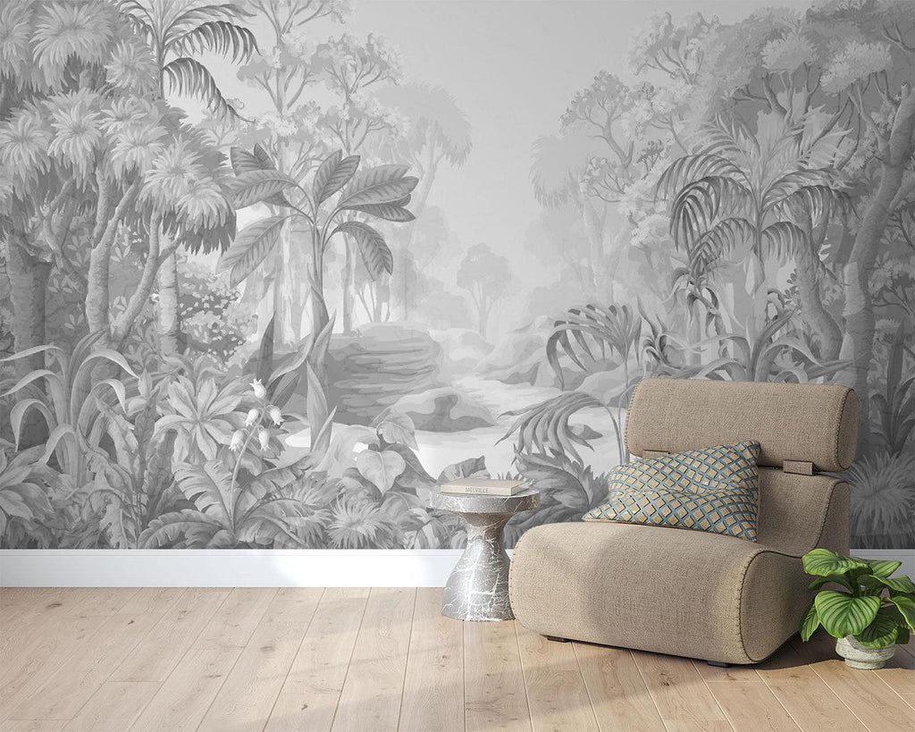 Tropical Mural Wallpaper | Monochrome Jungle Paradise