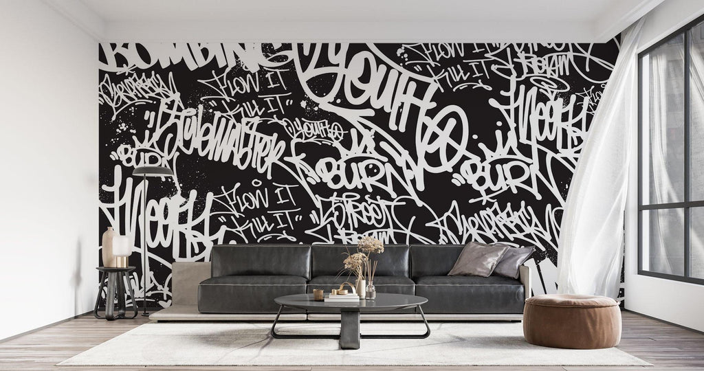 Graffiti Mural Wallpaper | Urban Black and White Street Art