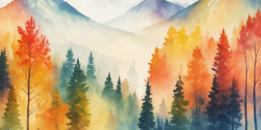 Forest Mural Wallpaper | Misty Mountain Watercolor Scene