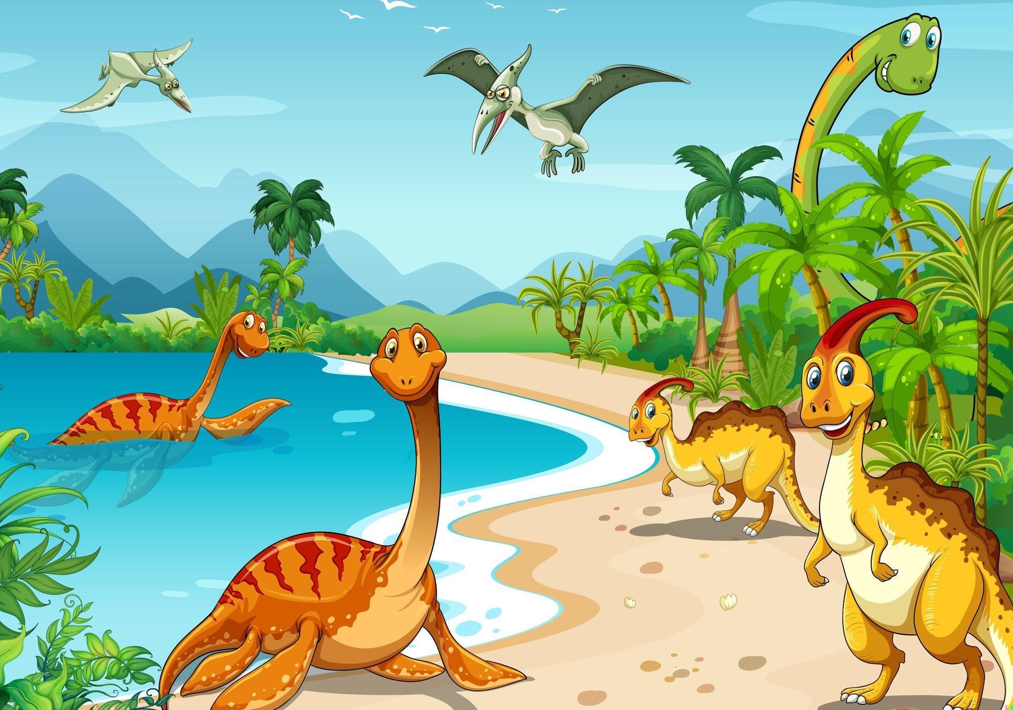 Dinosaur Mural Wallpaper | Tropical Paradise Adventure
