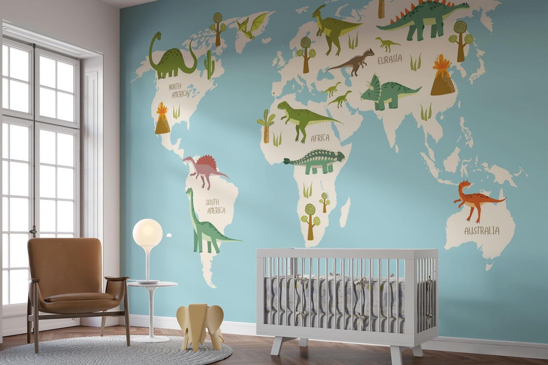 Dinosaur Mural Wallpaper | Educational World Map Design