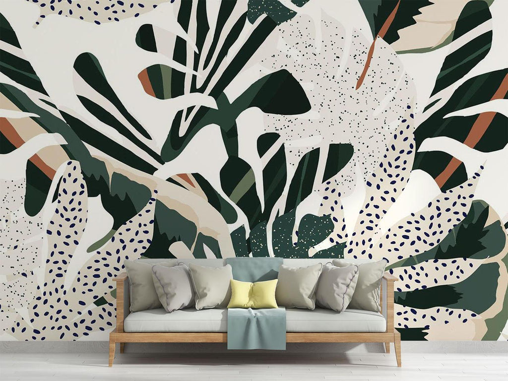 Tropical Foliage Mural Wallpaper | Modern Abstract Monstera Design
