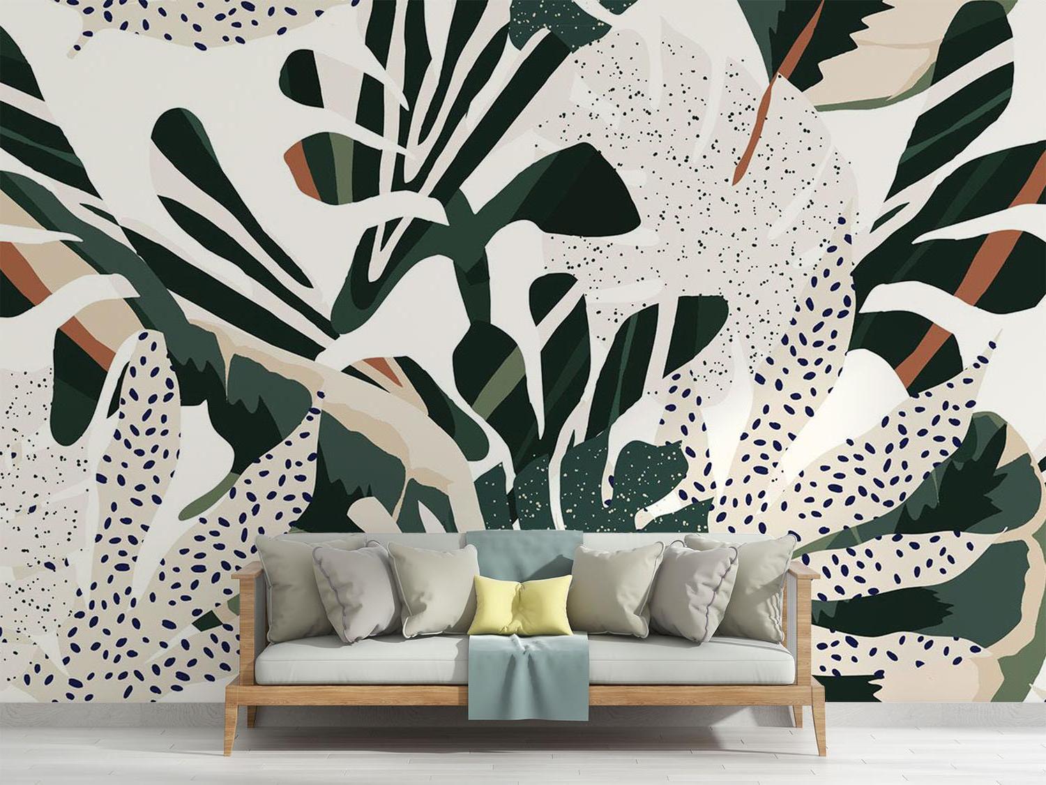 Tropical Foliage Mural Wallpaper | Modern Abstract Monstera Design
