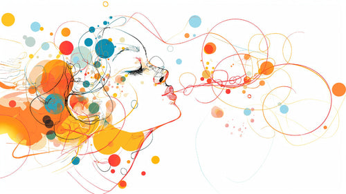 Abstract art wallpaper design file showing dynamic colorful pattern with flowing curves and circles