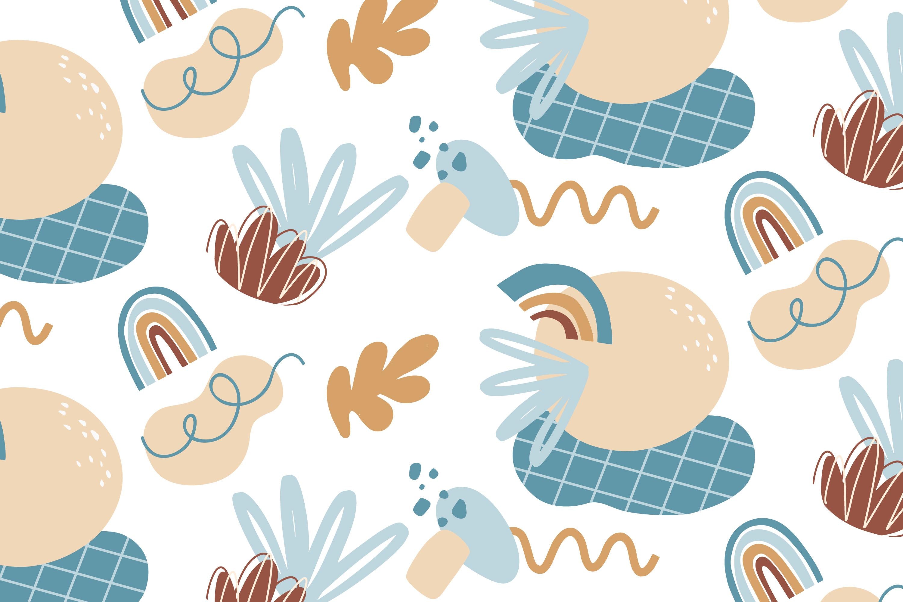 Design file showing full pattern of abstract rainbow shapes and nature elements wallpaper