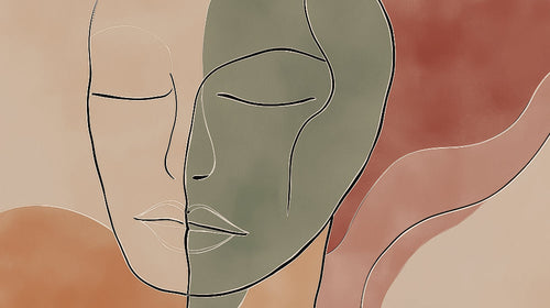 Abstract line art face design file showing detailed earth tone pattern and continuous lines