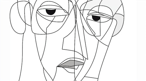 Abstract face line art wallpaper design file showing intricate black lines on white background