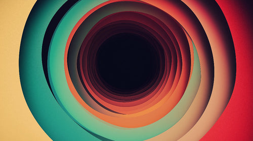 Abstract spiral wallpaper design file showing emerald to coral color gradient pattern