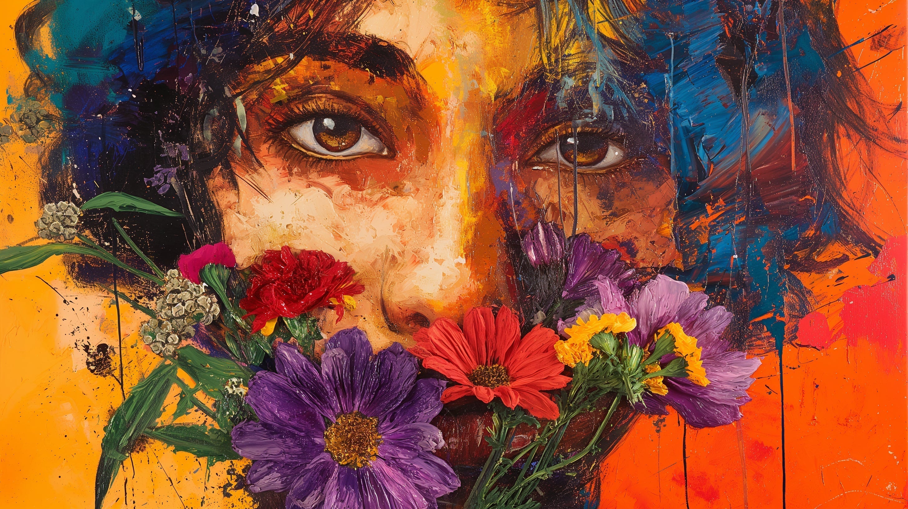 Abstract face wallpaper design file showing detailed floral pattern and artistic portrait composition