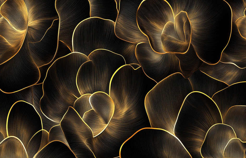 Black and gold floral wallpaper design file showing intricate pattern details and metallic finish