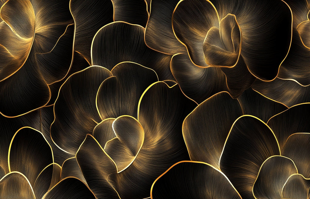 Black and gold abstract leaf pattern design file showing intricate details and textures