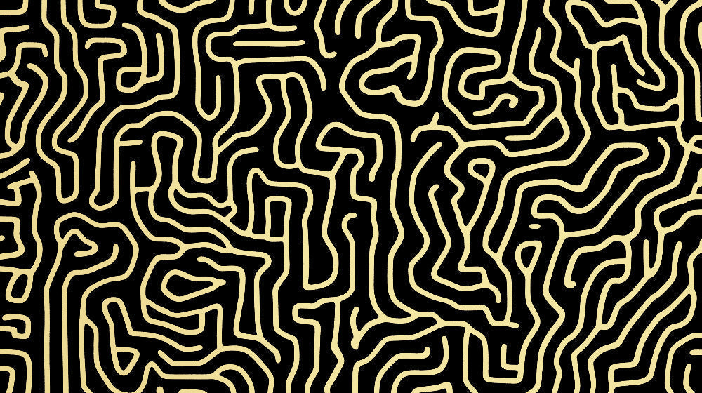 Abstract black and gold maze pattern design file showing intricate geometric details