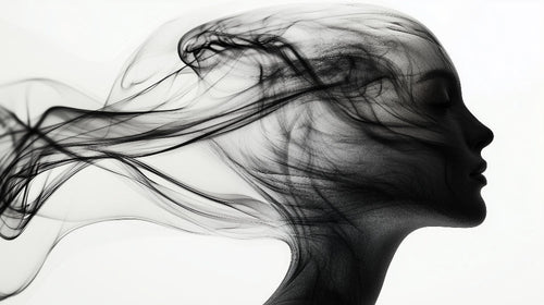 Abstract portrait wallpaper design file showing flowing black and white ethereal pattern
