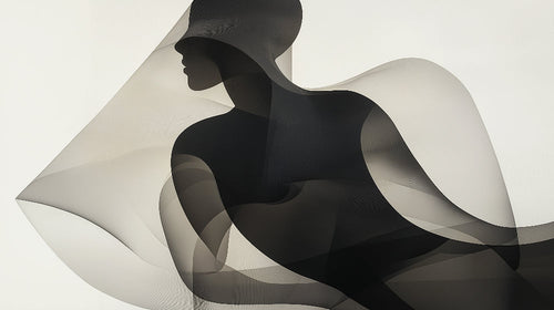 Black and white abstract silhouette wallpaper design file showing flowing curves and artistic details