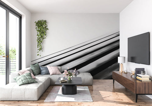 Home office with Black Diagonal Lines Wallpaper making a bold statement wall