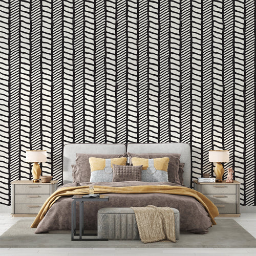 Office space featuring black and white abstract smoke wallpaper mural adding sophistication