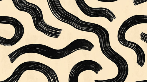 Black waves on cream pattern design file showing fluid brush stroke details and natural movement