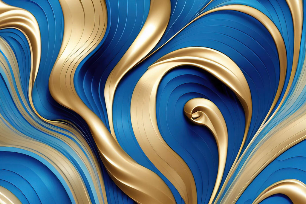 Design file showing detailed blue and gold swirl pattern with rich color depth