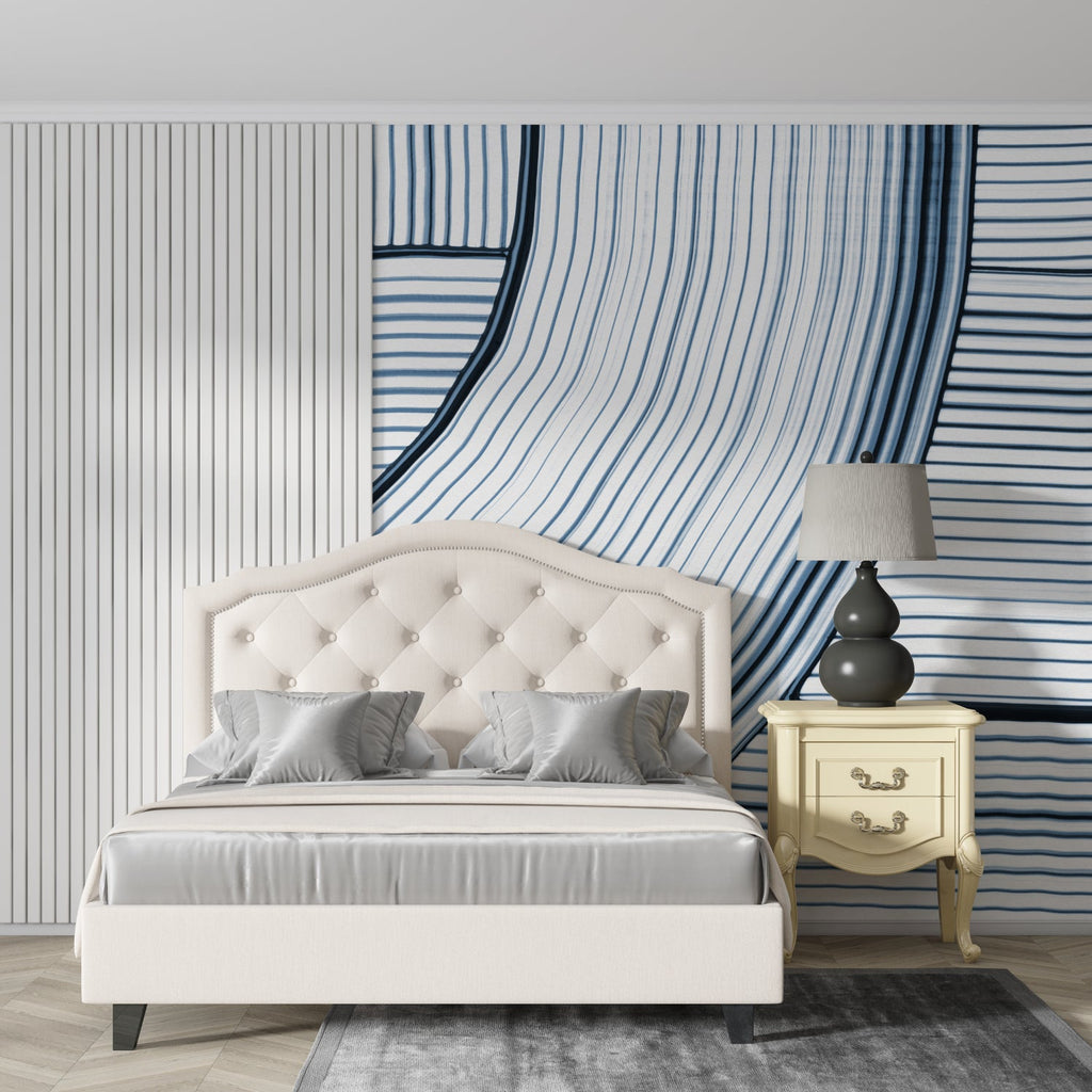 Wave line wallpaper featured in a stylish entrance hallway with modern decor