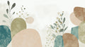 Abstract botanical wallpaper with sage and blush tones creating a peaceful atmosphere in a modern living room