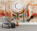 Desert Sun Abstract Wallpaper in modern living room with minimalist furniture and natural light