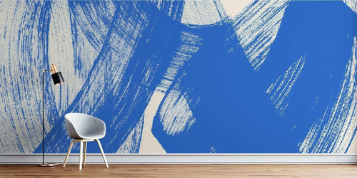 Contemporary office space with blue Abstract Wallpaper making bold statement on meeting room wall