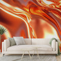 Copper abstract wallpaper creating a stunning metallic effect in a modern living room with natural lighting