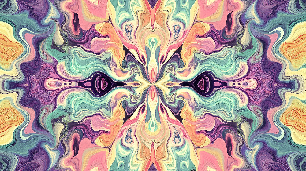 Fluid art kaleidoscope design file showing detailed pastel swirls and symmetrical pattern