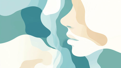 Abstract wallpaper design file showing flowing organic shapes in turquoise and beige tones