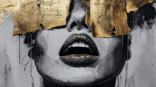 Black and gold abstract face design file showing detailed brushstrokes and metallic elements