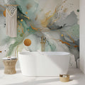 Abstract watercolor wallpaper design file showing fluid gold and green patterns with organic flowing movement
