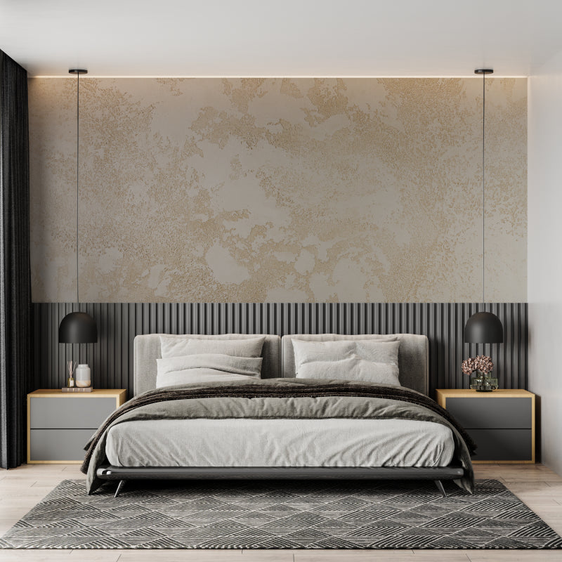 Home office space with Abstract Textured Wallpaper in soft beige tones