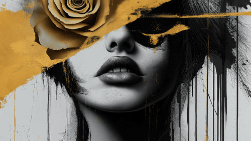 Golden Rose Portrait design file showing detailed black and gold abstract pattern