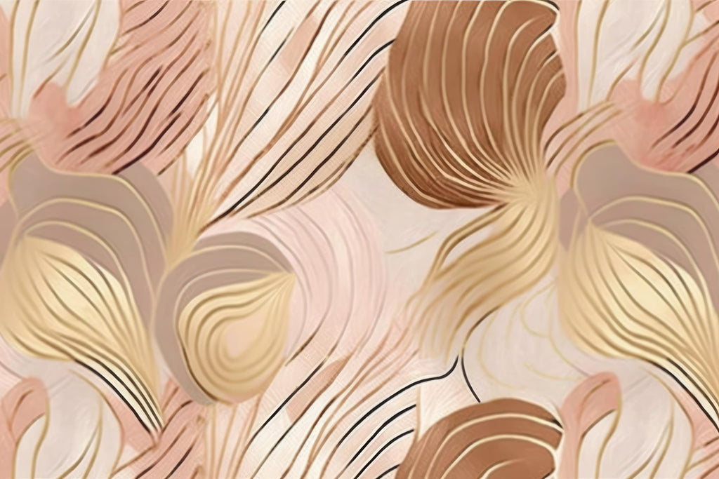 Abstract wave wallpaper design file showing detailed golden curves on blush pink background