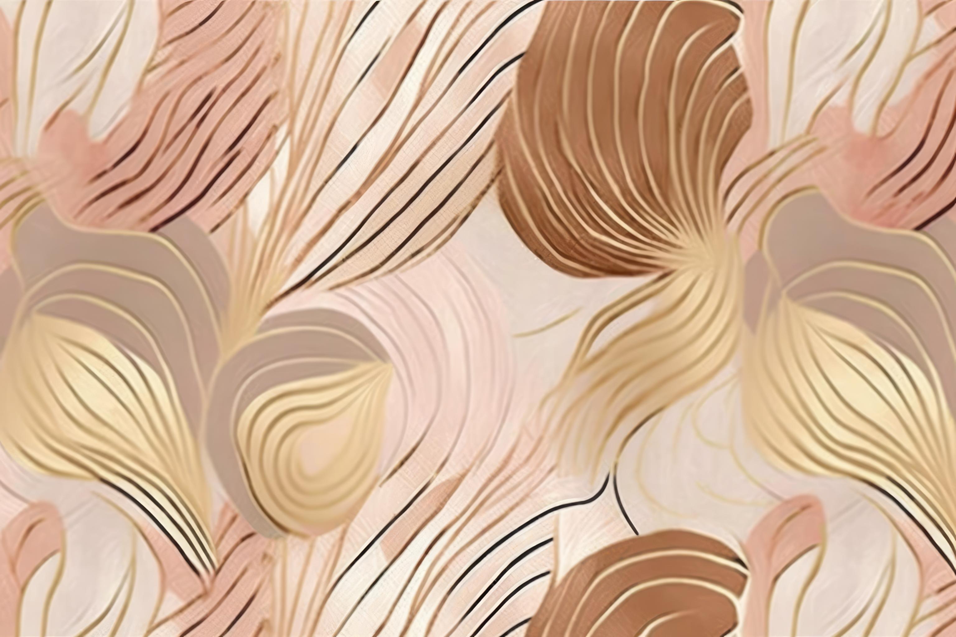 Abstract wave wallpaper design file showing detailed golden curves on blush pink background