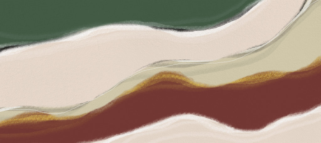 Design file showing full abstract wave pattern in green and terracotta colors