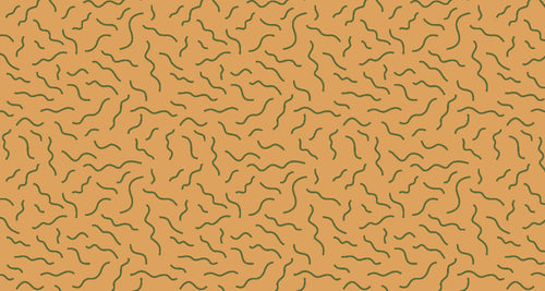 Modern abstract wave wallpaper in green and terracotta creating a flowing atmosphere in a minimalist living room setting