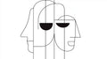 Modern Line Art Face Wallpaper creating dramatic impact in a minimalist living room with white furniture
