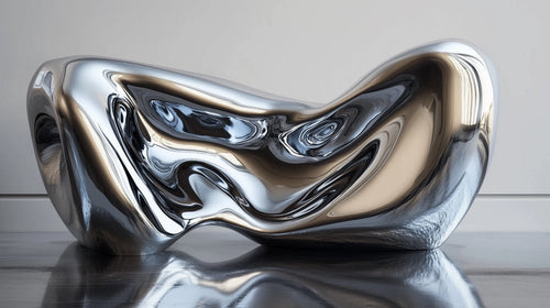 Modern living room featuring a stunning Metallic Wave Abstract wallpaper that creates depth with silver and gold tones