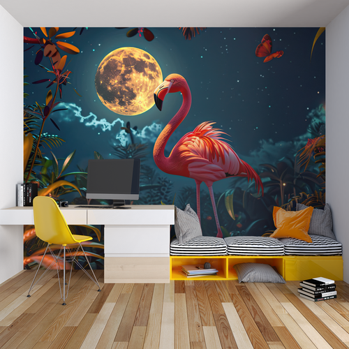 Minimalist wall mural featuring organic shapes in a contemporary home office
