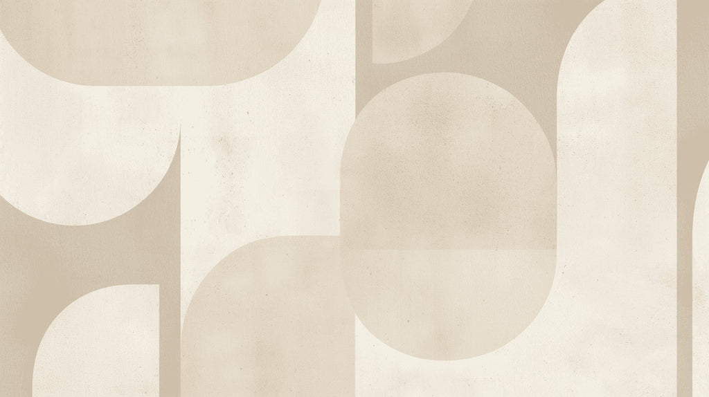 Abstract geometric wallpaper with curved shapes in a contemporary bedroom setting