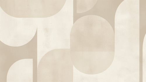 Abstract geometric wallpaper with curved shapes in a contemporary bedroom setting