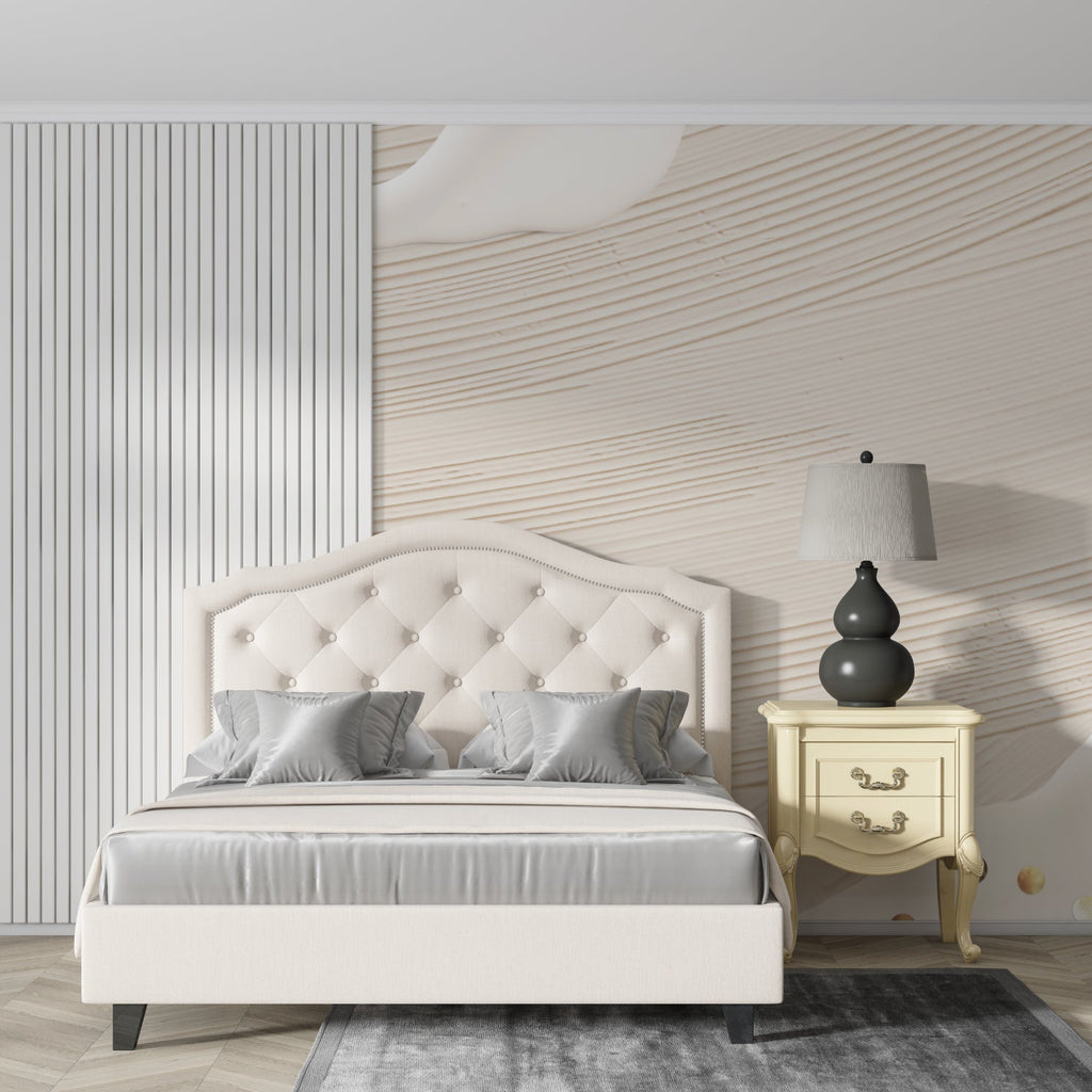 Abstract wave wall mural in modern dining room setting