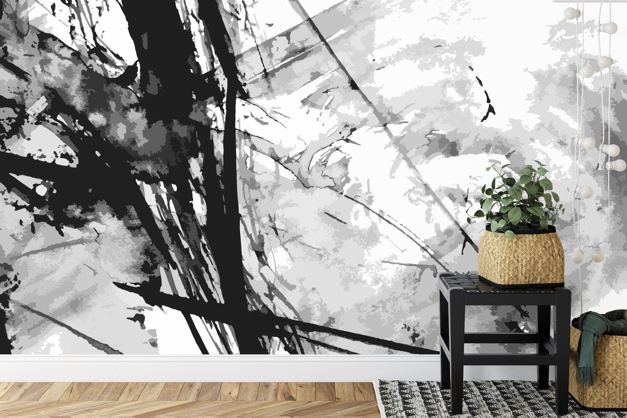 Abstract Brushstroke Wallpaper making statement in contemporary dining room