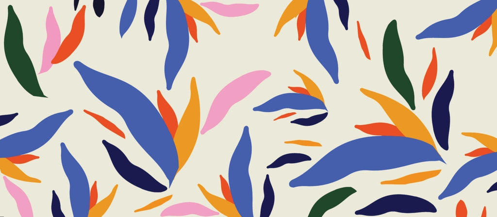 Modern botanical leaves design file showing detailed pattern and rich color palette